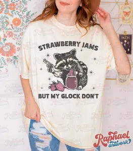 Vintage Strawberry Jams But My Glock Dont T Shirt Hoodie Sweater Funny Racoon Shirt Western Trash Panda Tshirt Retro 90s Graphic Tee Weirdcore Meme