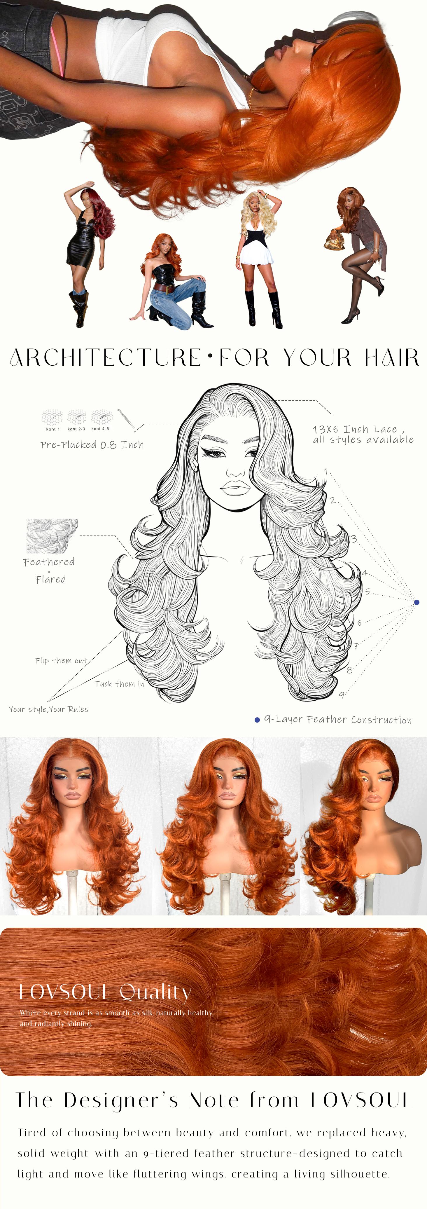 Butterfly Cut Lace Frontal Wig Ready to Wear,Synthetic Pre-Layered Pre-Plucked Pre-cut Heat resistant Flipped-Out Waves Effortless floating Waves For Black Women Beginners Friendly#26inch