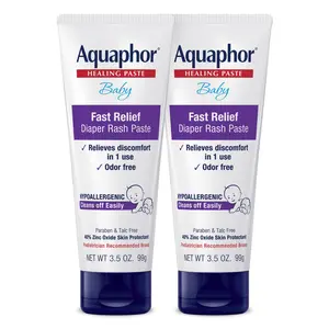 Aquaphor Baby Diaper Rash Paste 3.5 oz Tube Pack of 2 with 40% Zinc Oxide for Soothing Relief and Skin Protection Hypoallergenic & Odor Free