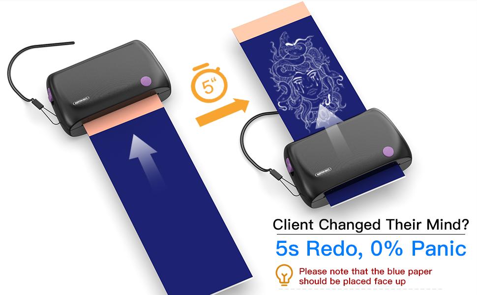 Wormhole Mini Tattoo Stencil Printer - Wireless Bluetooth with 1200mAh Battery Portable Thermal Copier Machine Compatible with Smartphones & PC Cordless Ink-Free Printing Clear Images