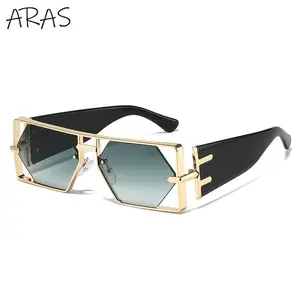 Steampunk Rectangle Sunglasses Hexagon Hollow Metal Vintage Frame Luxury Eyewear UV400 Shades