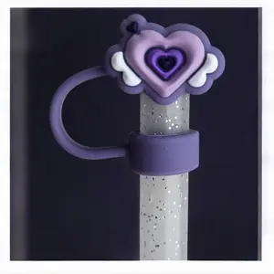 Purple Angel Hearts Valentine's Day Straw Topper