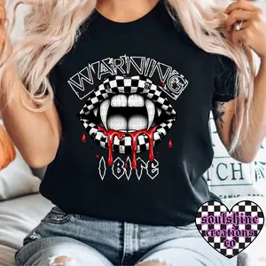 Warning I Bite Tee Or Sweatshirt Edgy Alt Gothic Vampy Vibes Unisex-DTF Printed Top Fabric