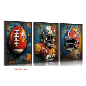 3-Piece Set, American Football Canvas Wall Art, Cool Graffiti Football Posters, Artwork, For Teen Sports Fans, Wall Decor for Boys' Rooms, Decor for Teen and Kids' Playrooms, Frameless