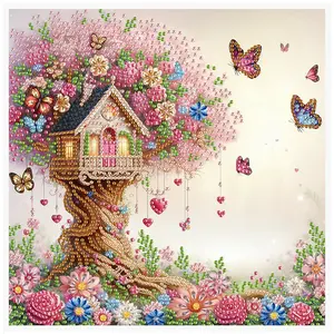 Flower Tree House Pattern DIY Diamond Arts Colorful Painting Kit without Frame, DIY 5D Diamond Arts Colorful Painting Kit for Beginners, Wall Art Decor for Home, Handcraft