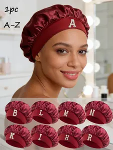 1 PC Personalized A-Z Satin Silk Sleeping Cap for Men and Women, Soft Fitted Turban Hat, Comfortable Hair Care Sleep Hat for All Seasons