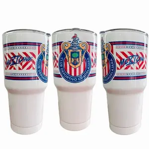 Liga MX Termo Chivas de Guadalajara 30 oz stainless steel tumbler silver and white. Personalized cup chivas