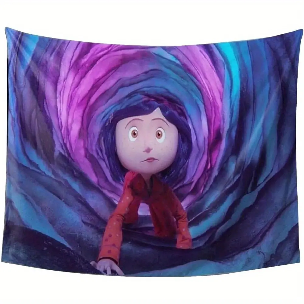 Coraline Pattern Tapestry with Vibrant Print, Bright Design, Eco-Friendly Durable Hanging Wall Decor for Bedroom, 60x40in Gift Option for Dormitory, Outdoors Use