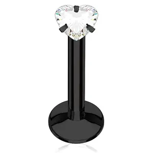 Fifth Cue Heart Cz Prong Set Labret Stud Black/Clear 316L Surgical Steel