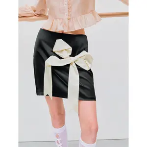 Cider [size 2-26] Satin Mid Rise Bowknot Mini Skirt