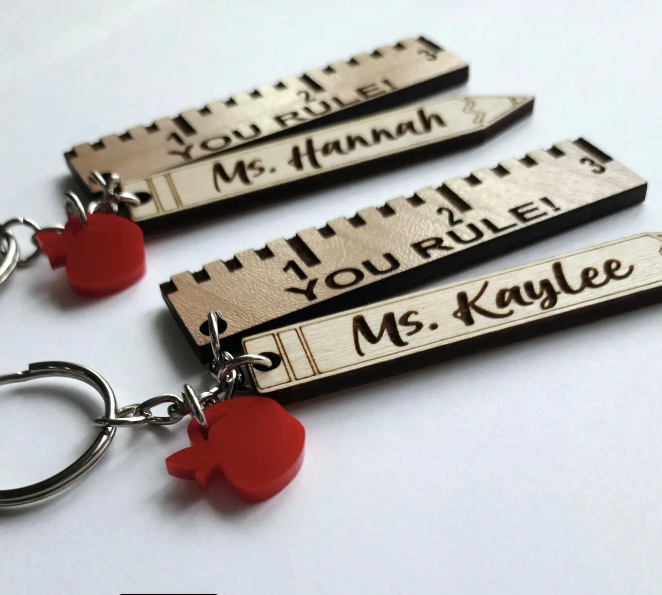 Creativeambitionz Personalized Teacher Appreciation Keychain - Engraved Ruler & Apple Charm - Custom Name Gifts for Educators