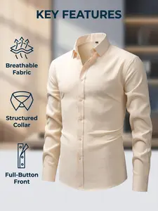 Elegant Linen-Style Collar Shirt, Multiple Colors Available, Business Casual, Breathable & Wrinkle-Resistant, Office Wear