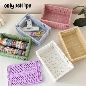 Mini folding plastic storage box, student desktop organizer, hand account tape, stationery folding basket, storage basket