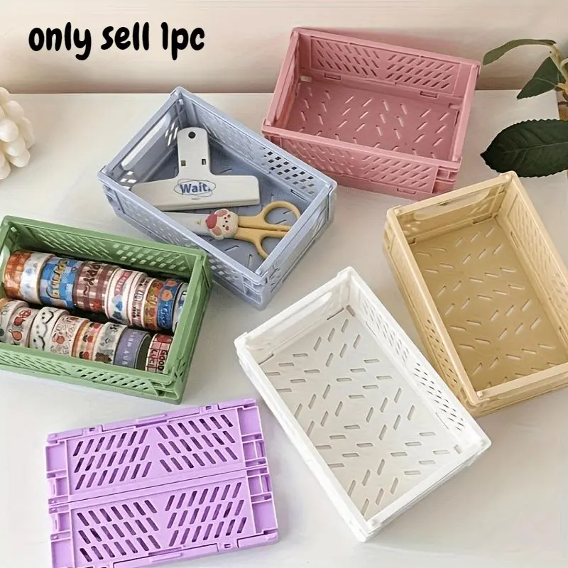 Mini folding plastic storage box, student desktop organizer, hand account tape, stationery folding basket, storage basket, Collapsible storage baskets