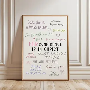Bible Verse Poster , Girly Christian Wall Art, Aesthetic Scripture Print, Trendy Dorm Decor  Faith Affirmations| Frameless Poster