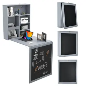 Gray wall mounted office desk, Space-saving and Foldable Design,There is a drawing board,Gaming Office Writing Work Desk for Home Office, Study, Bedroom, Work from Home