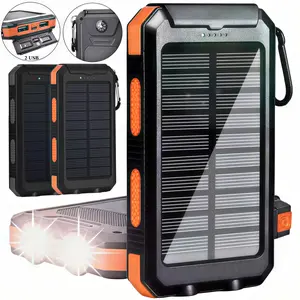 10000mAh Portable Solar Charger Power Bank with LED Flashlight - Dual USB-A Output, Waterproof Outdoor Emergency Supply