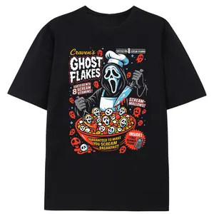 Halloween Horror Cereal Shirt Ghost Flakes Tee with Iconic Horror Characters Spooky Season Movie Fan Tee for Men Streetwear