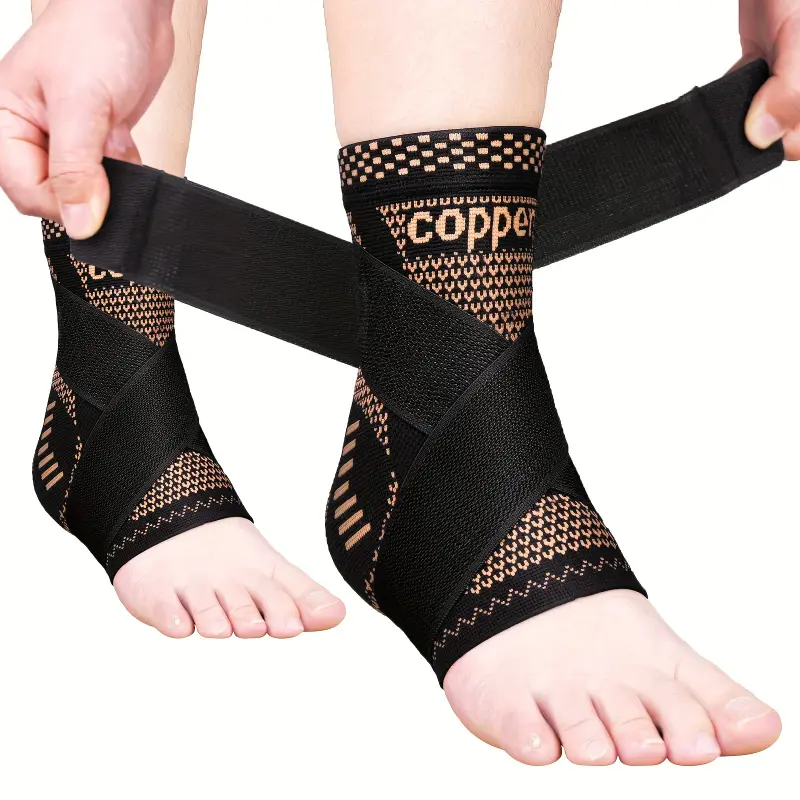 Adjustable Copper Ankle Wrap - Compression Support Brace with Nylon Hook-and-Loop Straps for Football, Sports & Outdoor Activities