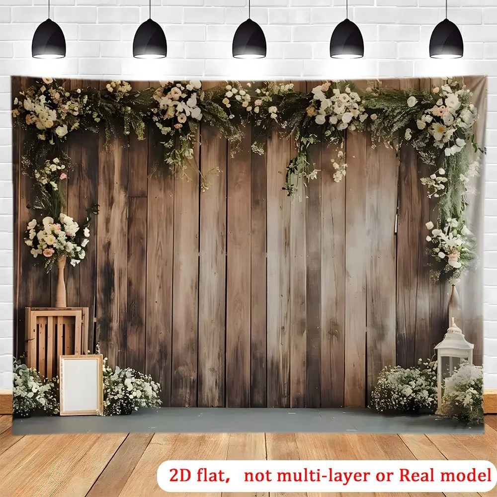 Rustic Wood Floral Backdrop Farmhouse Wedding Backdrop Country Style Background Cloth Nature Tapestry Wall Hanging Photography Background Polyester Fiber Indoor Outdoor Party Ceremony Event Studio Decor Prop Wall Art, Family, Thanksgiving