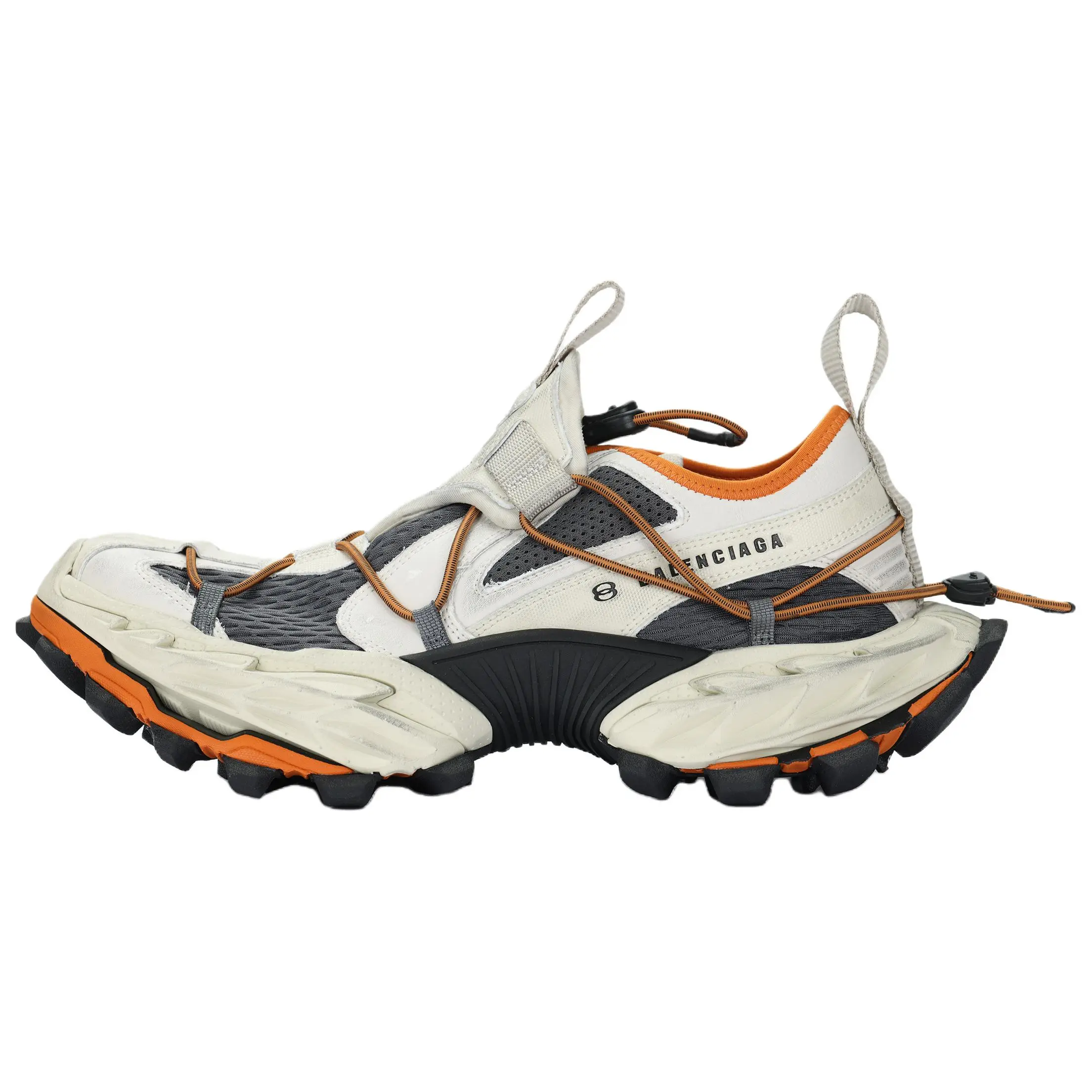 Balenciaga Men's Hike Low-Top Dad Sneakers - Distressed White/Orange, Round Toe, Drawstring, Casual Footwear, House White Official, Trending (Maison Mihara Reference)