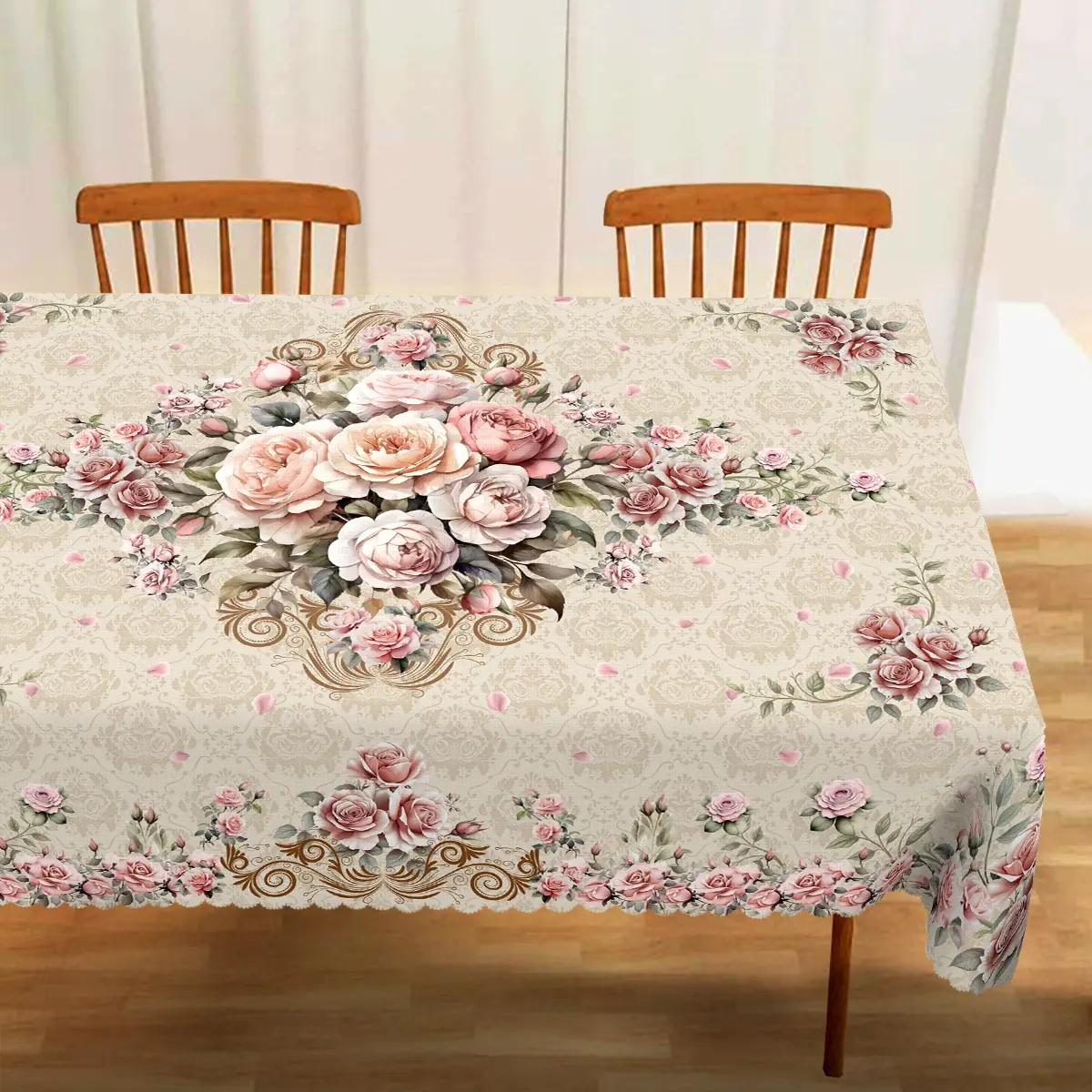 1pc Elegant Vintage Rose & Tablecloth - Lightweight Rectangular Floral Covering Suitable for Indoor/Outdoor Parties, Spring Summer Decor, Easter Table Settings - Soft Roses Flower Table Decorations