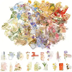 180PCS Golden Foil Floral Sticker Set - Assorted Transparent Flower Decals for Scrapbooking, Journaling & Crafting, Easy Peel Stick,No-Residue Residue-Free Removal, Multi-Use on Smooth Surfaces
