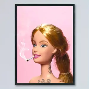 [Smoking Doll Ink Art Poster] Canvas Art Print Poster - Art Deco Modern Retro Style CartoonPieces Theme - Fashion Trend Doll Smoking Illustration - Frameless Wall Hanging Decor for Bedroom, Living Room, Home Office, Kitchen - Ink Artwork