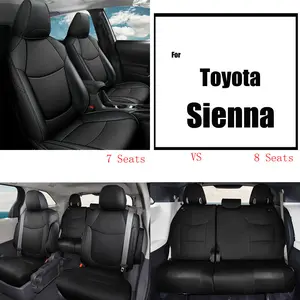 Car 7/8-Seat Covers For Toyota Sienna 2015-2025 Fuax Leather Full Coverage Black Front & Rear Full Set All inclusive Customed Car Cushions Automotive Environmentally Friendly Sponge Filled Airbag Compatible