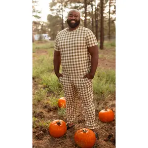 Adult Jogger Set In Green Gingham