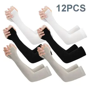 [12 PCS Mega Value Pack] 6 Pairs Cooling Arm Sleeves UPF 50+ UV Sun Protection Anti-Slip Ice Silk Sleeves for Men & Women Bulk Breathable Sports Sleeves with Thumb Hole for Cycling Running & Outdoor