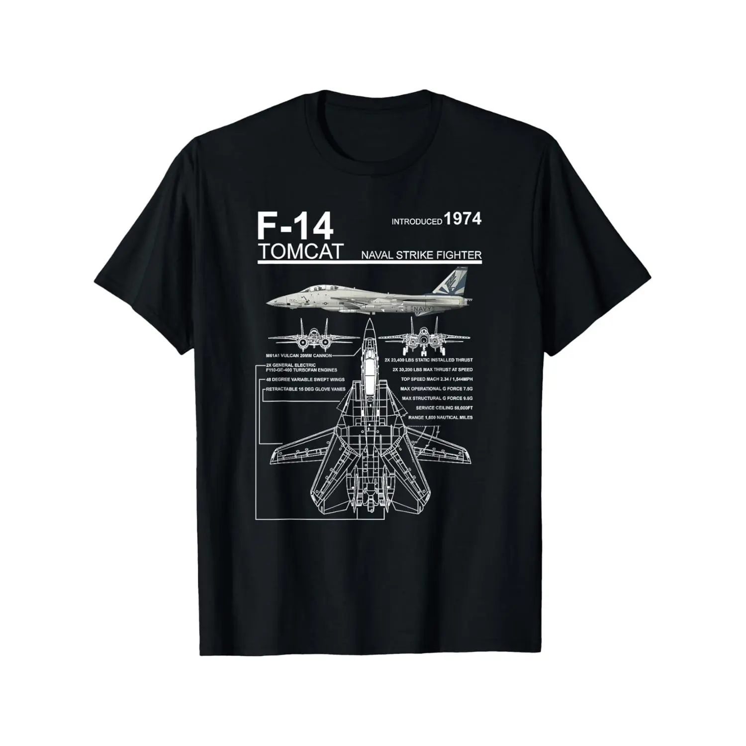 F-14 Tomcat Naval Fighter Jet T-Shirt - Aviation Design with F-14 Aircraft & Lettering, Casual Round Neck Short Sleeve Tee for Aviation Enthusiasts, Summer Casual Wear or Themed Events