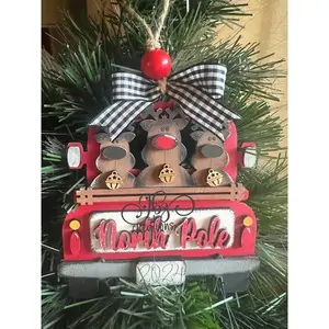 North Pole Rudolph and Reindeer Retro Truck Christmas Tree Ornament