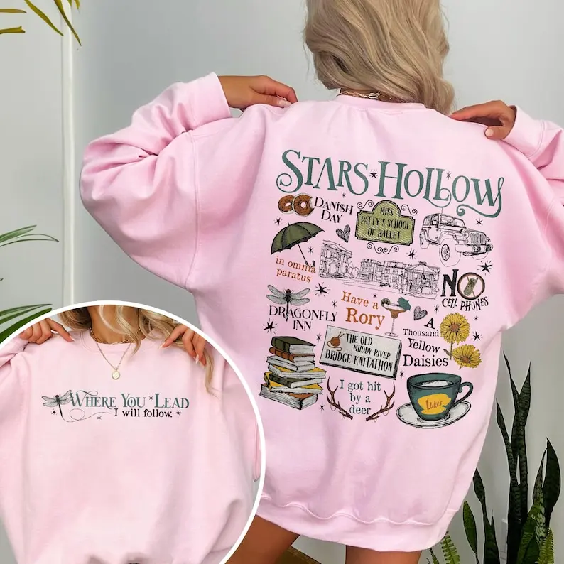 Stars Hollow Where You Lead I Will Follow Sweatshirt, Retro Style Lukes Diner Crewneck, 2 Sided Stars Hollow Shirt, Rory Gilmore, Gift For Her
