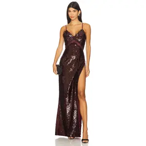 LA FUORI Julia Slip Dress in Dark Maroon