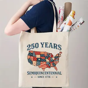 250 Years Semiquincentennial USA Map Tote Bag, Vintage Patriotic American Flag Canvas Bag, 4th of July Patriotic Gift for US History Lovers, Reusable Grocery Tote