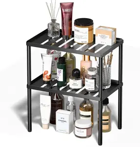 Cabinet Organizer Shelf, 2 Tier Kitchen Cabinet Organizer with Stackable Cabinet Shelves for Kitchen Countertop Storage, Metal Kitchen Shelf Organizer for Spice, Pantry & under Sink UKCS02-BK