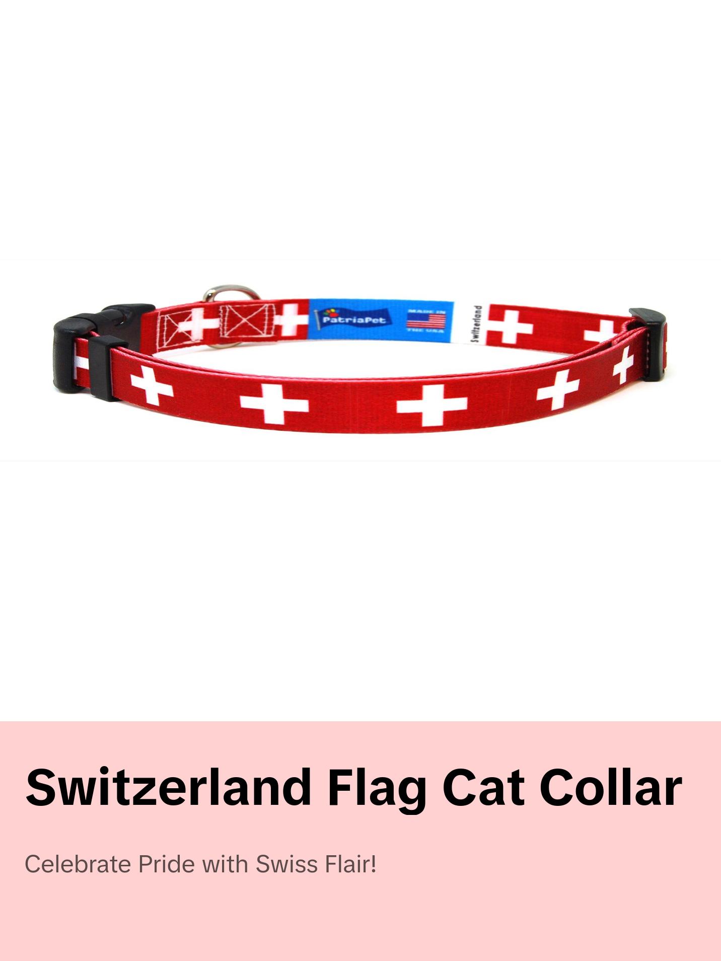 Cat Collar with Switzerland Flag | Great For National Holidays, Festivals, Parades, Sporting Events, Pride Events