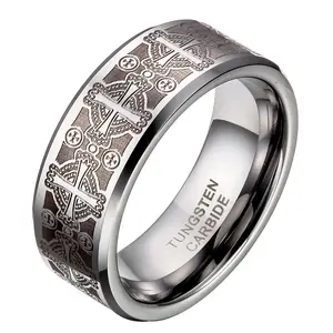 OIDEA 8mm Laser Engraved Cross Tungsten Carbide Wedding Band - Christian Faith Symbol, Tungsten Carbide Rings, Cross Symbol Rings