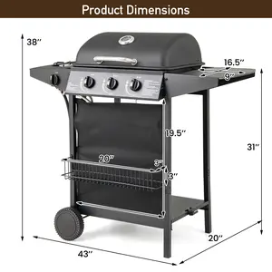 COSTWAY - 39,000 BTU Outdoor Burner Propane Gas Grill on Wheels-Black