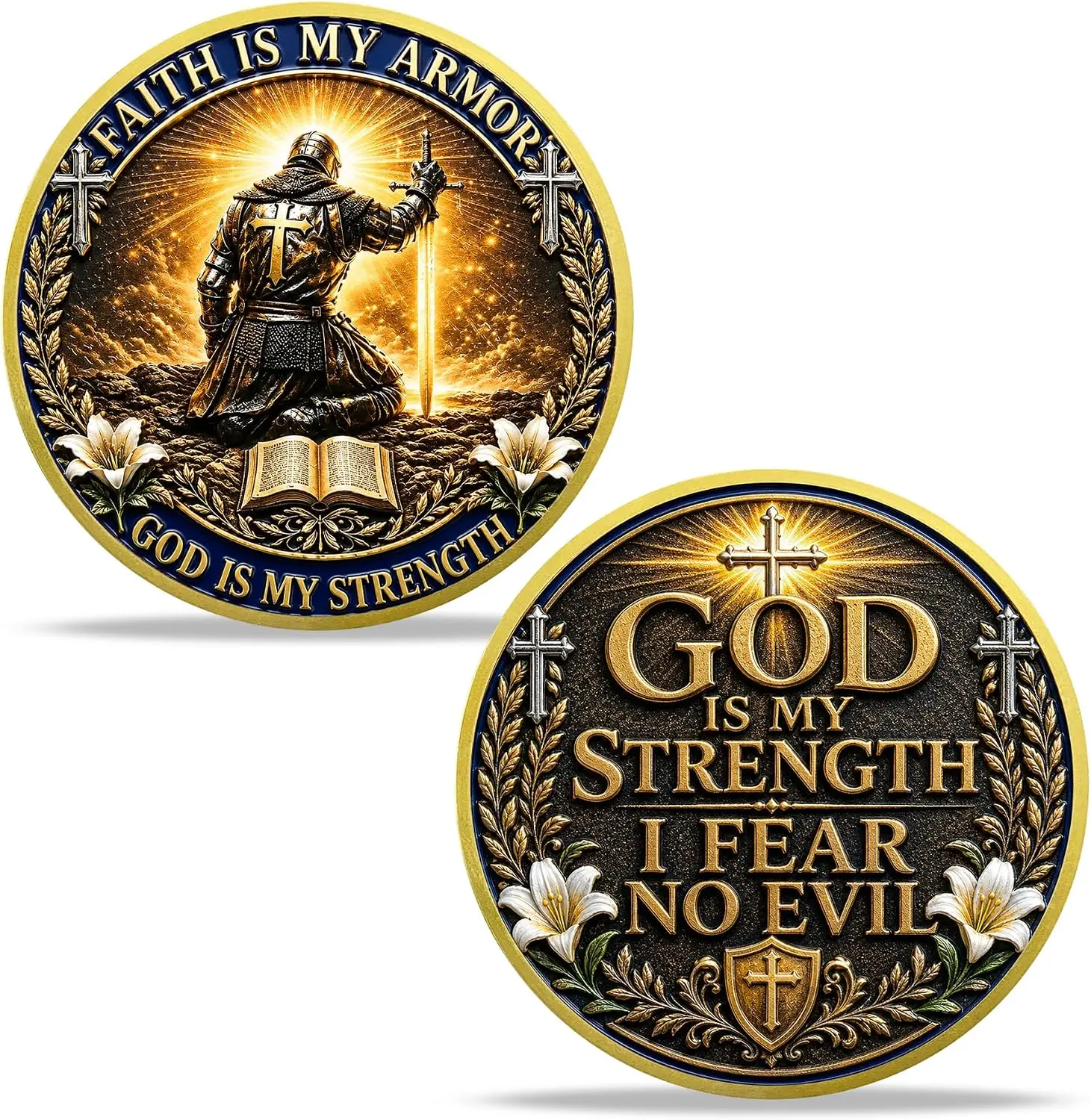 Knights Templar Challenge Coin - Armor of God Christian Religious Challenge Coin - Inspirational Token of Faith Religious Gifts for Men