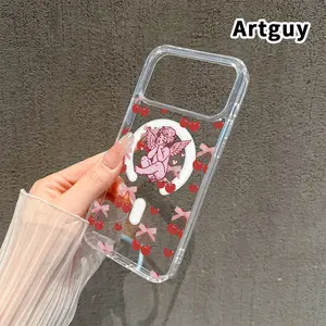 Magnetic Phone Case Supports Wireless Charging for iPhone 17 16  Pro Max Plus 15 14 13 12 11 Air E Cherry - Cupid Reverie Pattern Anti-Yellowing Shockproof durable ultra-thin Crystal Transparent Acrylic Large Hole Cover