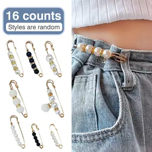 16 Counts Adjustable Clothing Pins, Mixed Style Pearl Brooches for Securing Scarves Dresses and Pants