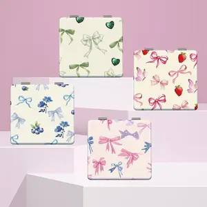 Bow Pattern Makeup Mirror, 1 Count Portable Folding Handheld Mirror, Compact Mirror for Travel, Daily, Holiday, Birthday, Wedding Gift for Sisters, Friends and Girls