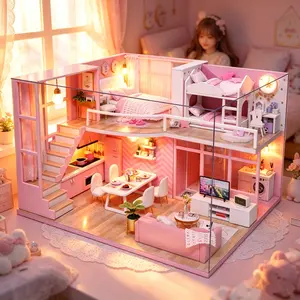 DIY Mini Dollhouse Kit with Furniture, Creative Space Mini Wooden Dollhouse Accessories, Suitable for Kids, Teens, Adults
