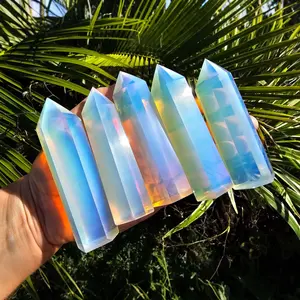 Opalite Tower Point Crystal Point Crown Chakra Obelisk Generator Manmade Home Decor Meditation Wand Crystal Decorations