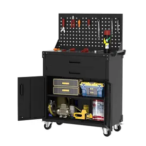 Metal Garage Storage Cabinet Furniture with Wheels 2 Drawers 2 Door Adjustable Shelves Rolling Tool Chest Designer for Workshop Mechanic Garage 2026 New