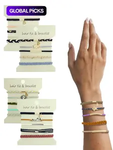 Boho Style Hair Tie Charms Bracelet, Colorblock Hair Tie Bracelet for Women & Girls, Fashion Hair Scrunchies for Daily Wear, Elastic Hair Accessory