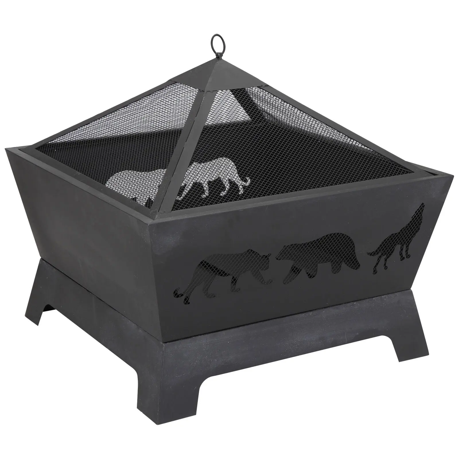 SUPERDEAL Round Outdoor Patio Metal Steel Wood Fire Pit Stove with Open Flame Brazier Fireplace, Spark Guard