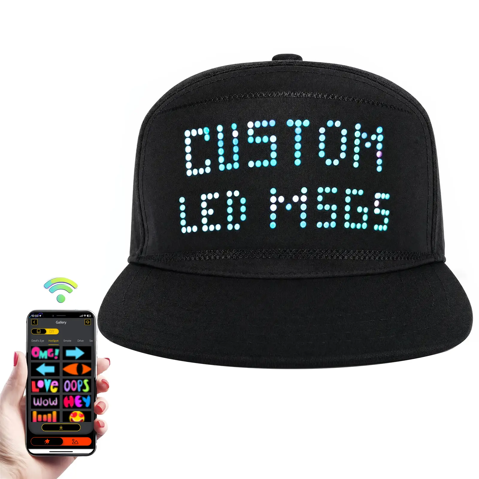 MasterAkoh Customizable LED Hat Snapback Baseball Cap with Bluetooth-16x32 Bright Display Your Message in Full Color Perfect for Parties Events and Gifts Machine Washable